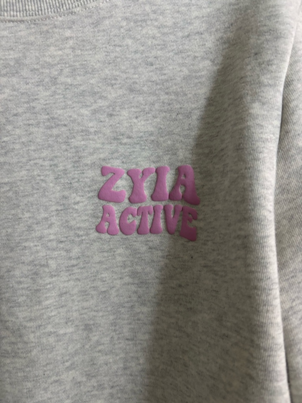 Zyla Active Women's Gray Fleece Lines Crewneck Sweatshirt with Pink Puff Logo - Picture 2 of 6